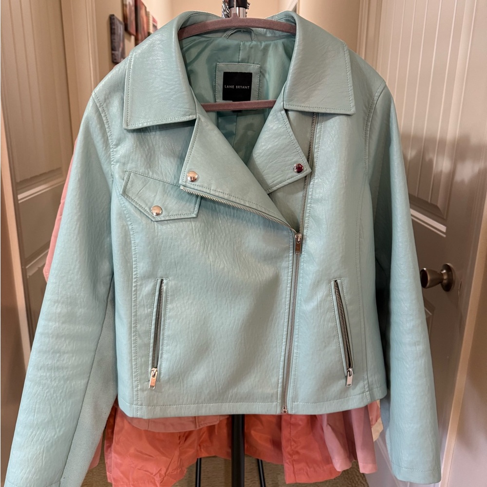 Lane Bryant light blue/mint vegan leather jacket